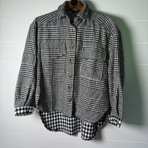 MIOU MUSE Plaid Button Down Shirt Black & White Size Small